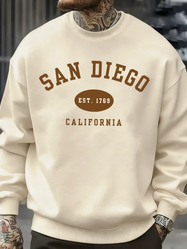 San Diego California Letter Printed Men Pullover Sweatshirts Soft Fleece Sweatshirt Crewneck Casual Clothes Oversized Streetwear — image 28