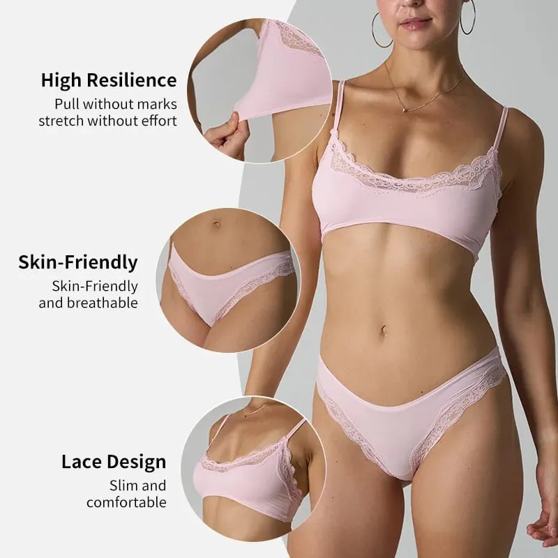 Set Pepejal Bra Renda Comel Gabungan Percuma Wanita Bra Tali Boleh laras+Seluar Dalam Pinggang Rendah Bergaya Ringkas Set Pakaian Dalam Keanjalan Tinggi — image 6