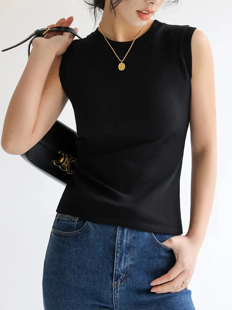 Kamisol Vest untuk Wanita Kapas Leher Bulat Berwarna-warni Asas Berbaju Dalam Tanpa Lengan Atasan Tee dengan Liputan untuk Belahan Sisi — image 6