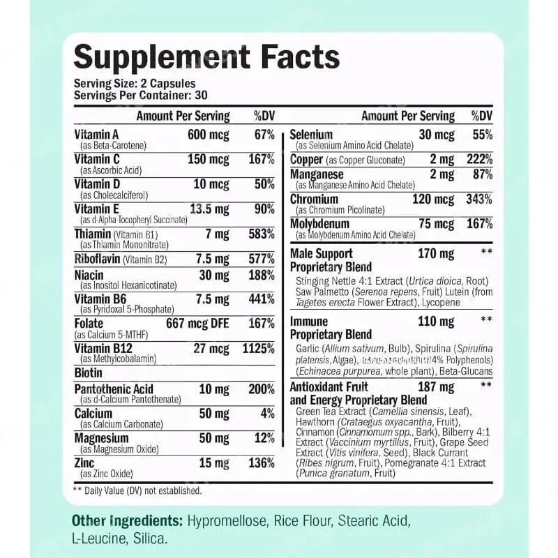 Multivitaminico per uomini Capsule di supporto per la salute immunitaria Contengono vitamine metilate e minerali chelati forniscono energia al corpo 60 — image 3