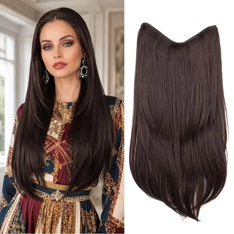 Extension capillaire synthétique multicouche longue et lisse de 22 pouces, postiche en Fiber de Style BB Clip pour femmes, usage quotidien, confiante et élégante