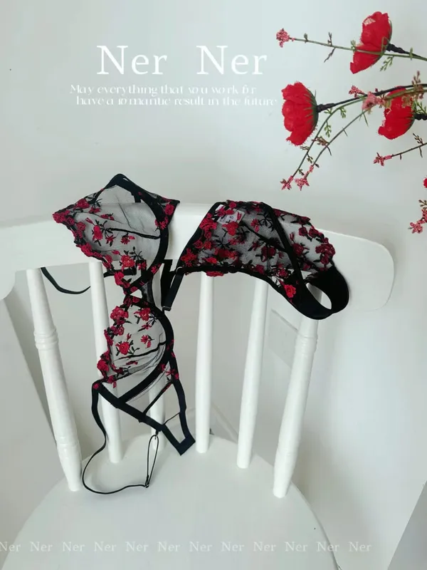 Set Bra Sulaman Renda Bunga Lutsinar Seluar Dalam Minimizer Nipis Musim Panas Lembut Bernafas Payudara Penuh Wanita Di Rumah Pakaian Harian S-XL — image 9