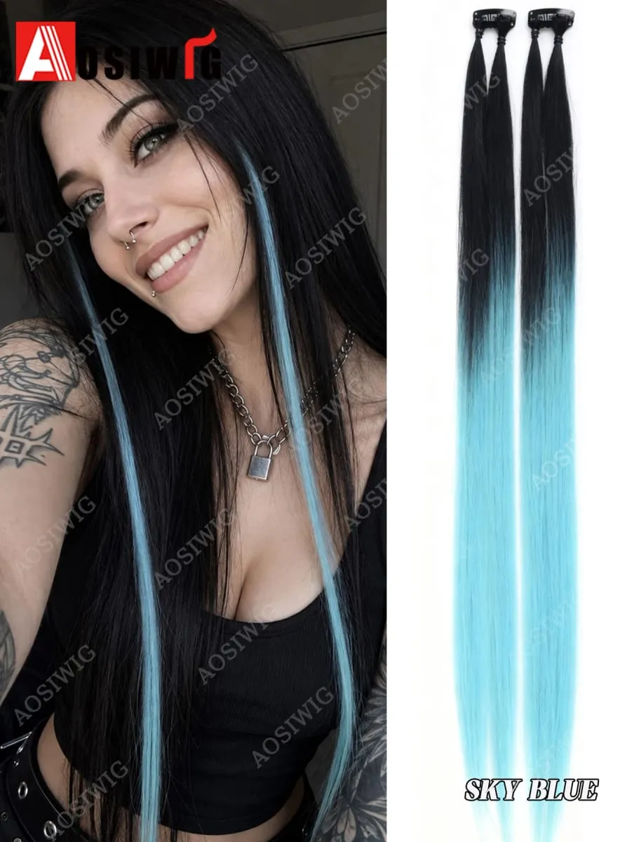 BB Clip Hair Extensions Colorful Highlight Strands Clip In Synthetic Straight Hairpieces for Women Party Festival Daily Hair Sty