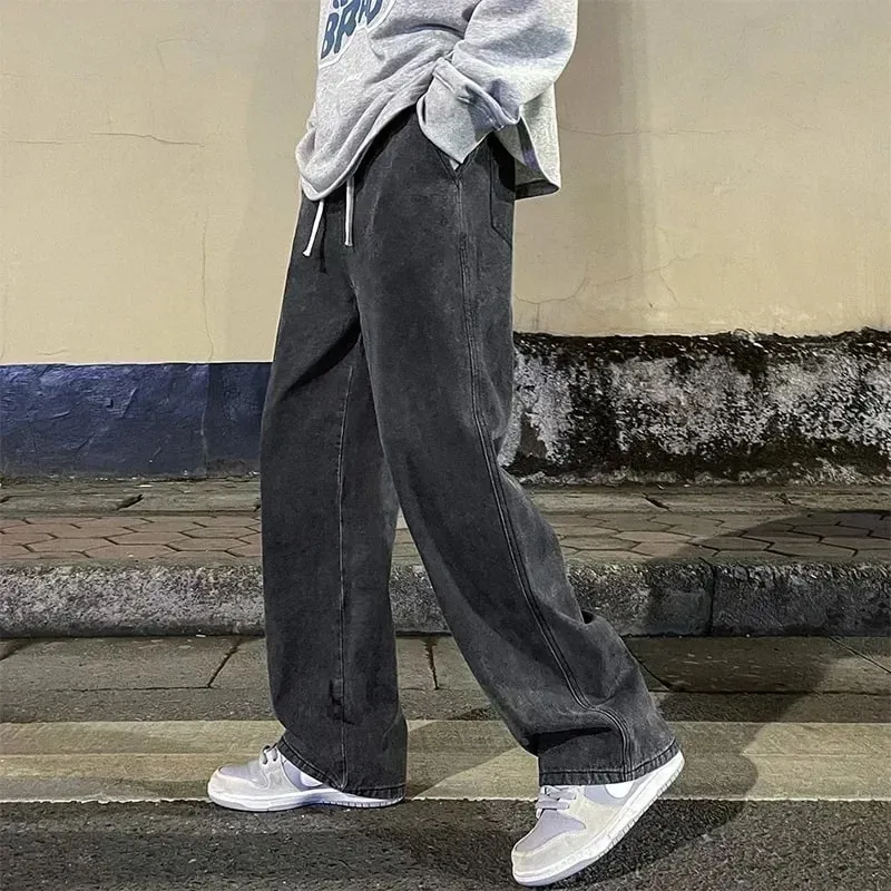 Men's Jeans Korean Version Student Casual Pants High Street Straight Loose Wide Leg Jeans Black Grey Blue Baggy Jeans — image 4