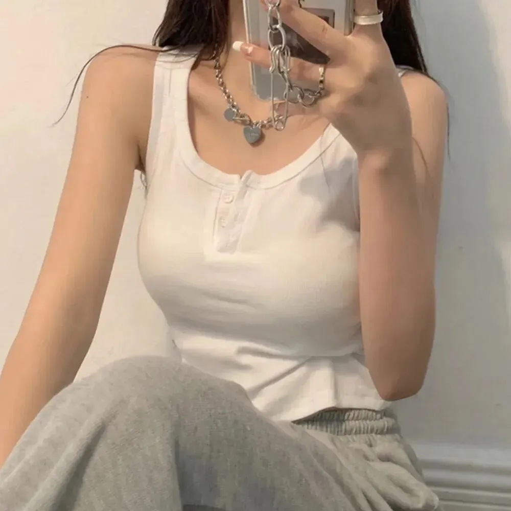 Linne för kvinnor Ribbstickad Button Down Ärmlös blus Enfärgad Casual Dam Tonåringar Trendiga Basic sommarklänningar — image 3