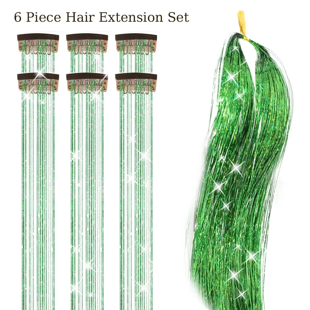 Hair Tinsel Pack Of 6Pcs Clip In Hair Tinsel 20Inch Colorful Glitter Tinsel Hair Extensions Festival Gift Tinsel Fairy Hairpiece — image 13