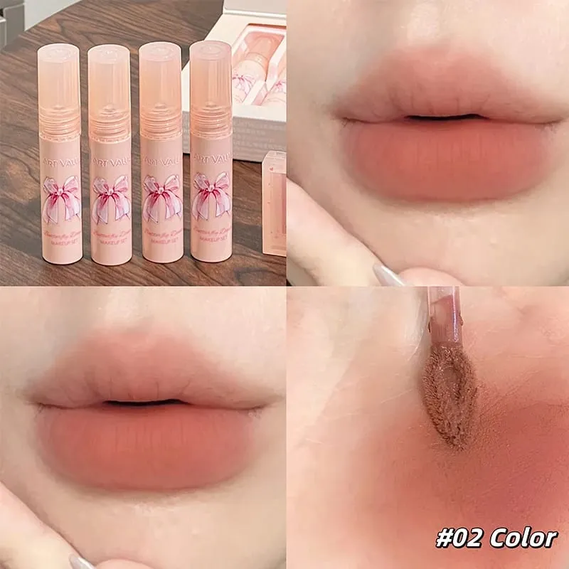 KUNSTVÆRDI 6 stk Makeup Sæt inkluderer 4 stk Velvet Nude mat flydende læbestift og 1 stk ansigts blush palette med halskæde gave kosmetik — image 4