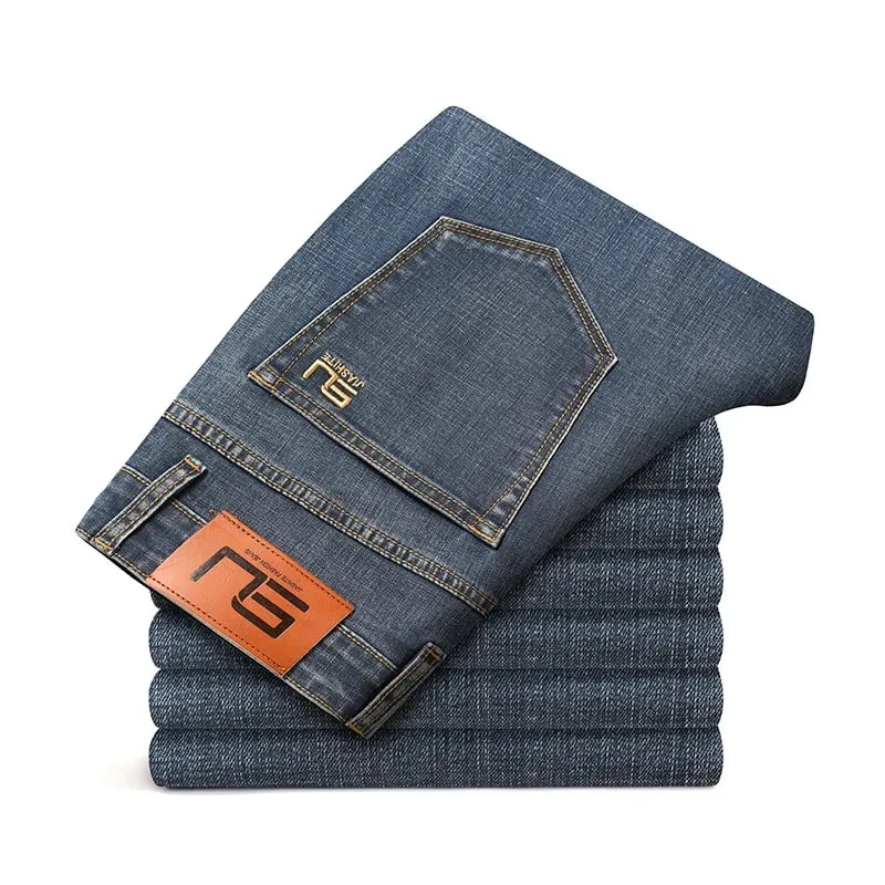 2025 Fall New Men's Cotton Stretch Slim Jeans Straight Version Business Fashion Denim Pants Vintage Blue Brand Trousers Black — image 10