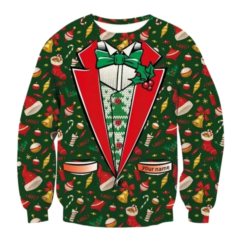 Pull de Noël drôle pour hommes et femmes, sweat-shirt de noël avec graphique laid Y2k, pour fête de vacances, vêtements amples pour hommes — image 9