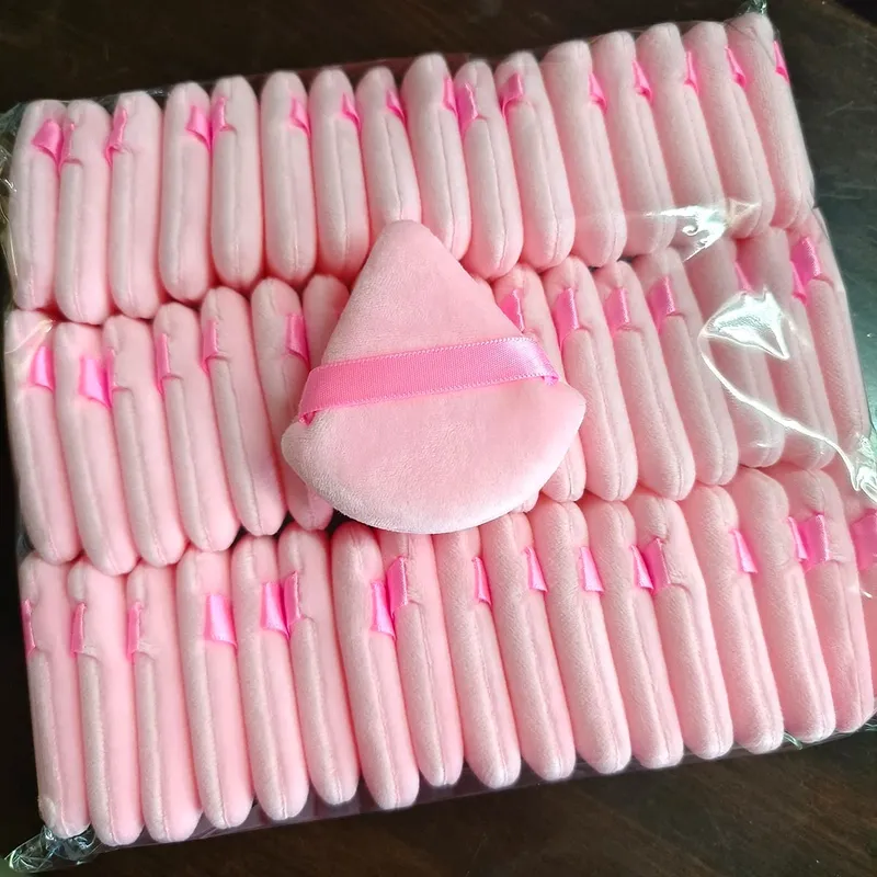 Borong 50Pcs Segitiga Serbuk Puff Mini Span Solek Muka Kosmetik Kapas Lembut Face Powder Puff Boleh Dibasuh Velvet Makeup Puff