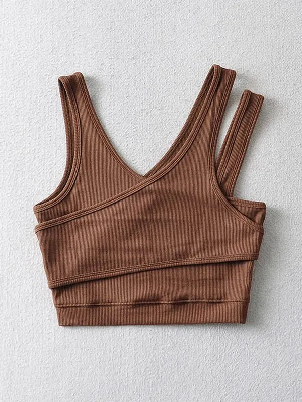 Seksi Camis Solid Knit Pendek Berongga Keluar Tanpa Lengan Tank Top — image 8