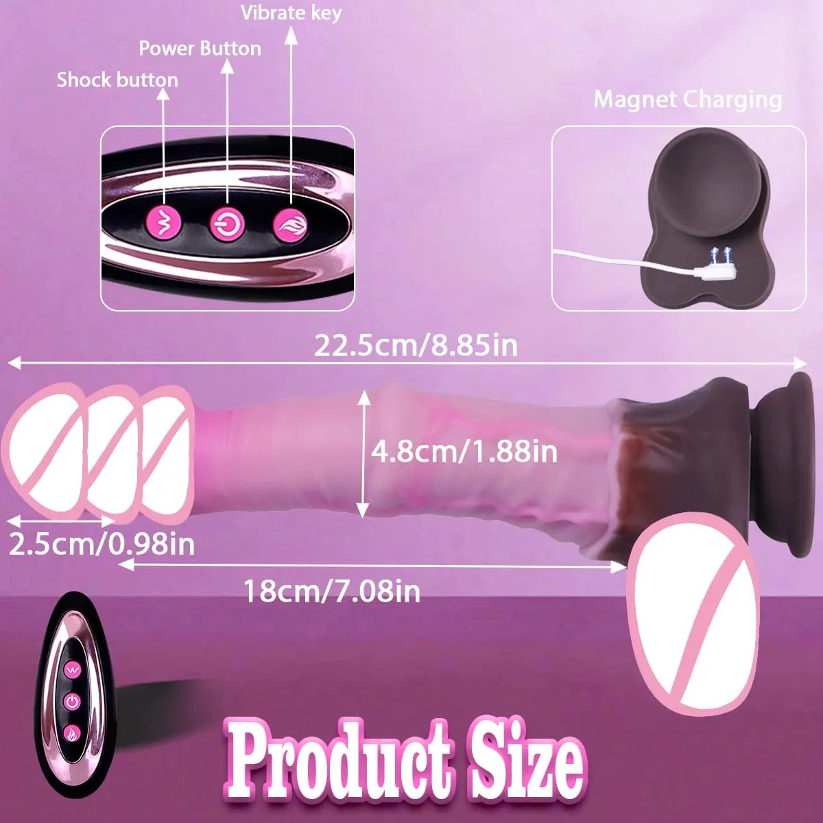Getaran Dildo Kuda Realistis Besar untuk Wanita Mainan Seks Penggetar Dildo Hewan Penis Pemanas Kontrol Dildo Pendorong Teleskopik — image 3