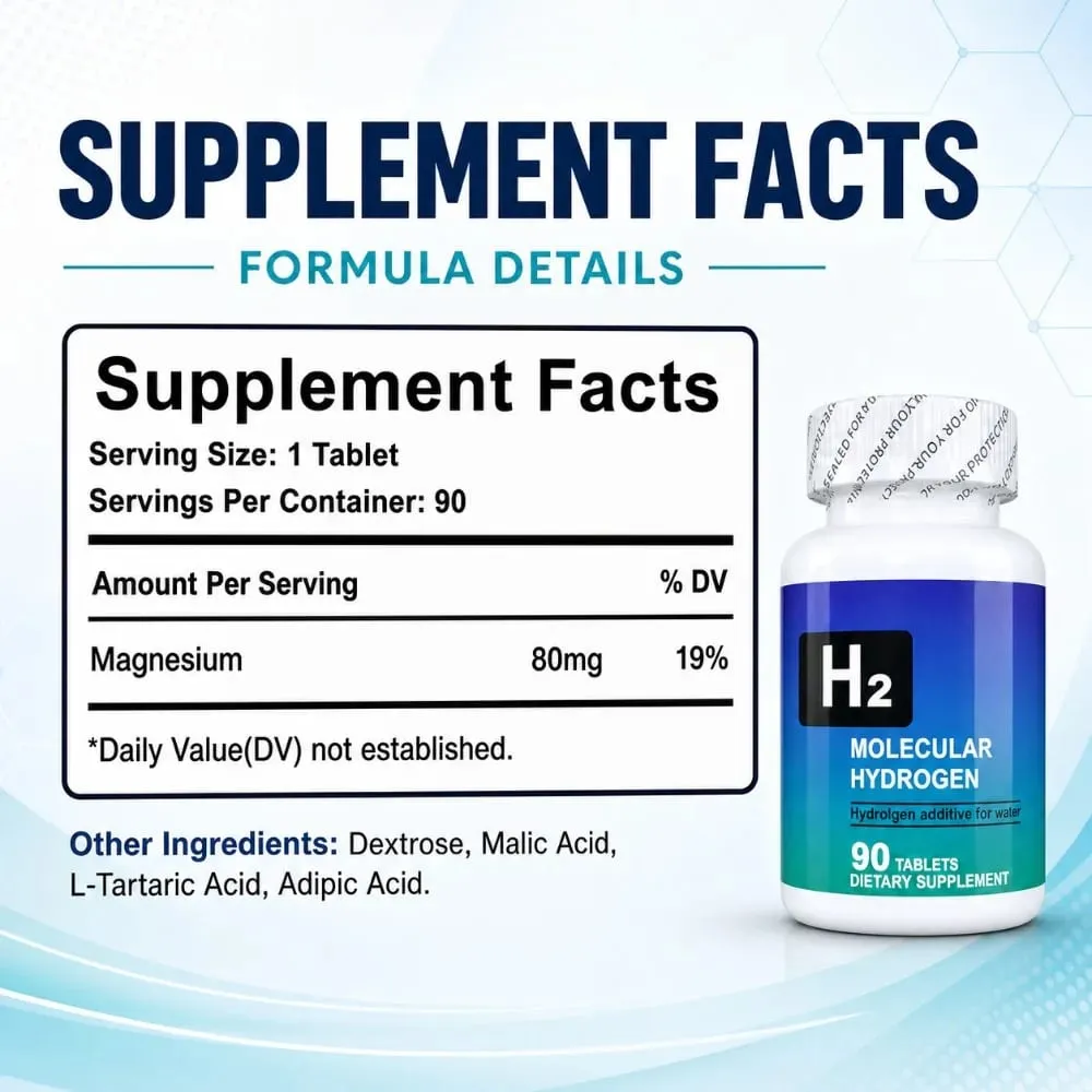 分子状水素タブレット H2 マグネシウム 80mg 抗酸化エネルギー脳の健康 無香料非遺伝子組み換え 90 錠栄養補助食品 — image 2