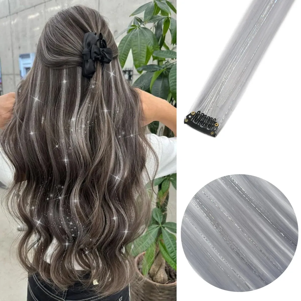 6 Stück/Packung, farbige Party-Highlights, Clip-in-Haarverlängerungen, 22 Zoll, mehrfarbig, glattes Haar, synthetische Haarteile — image 34