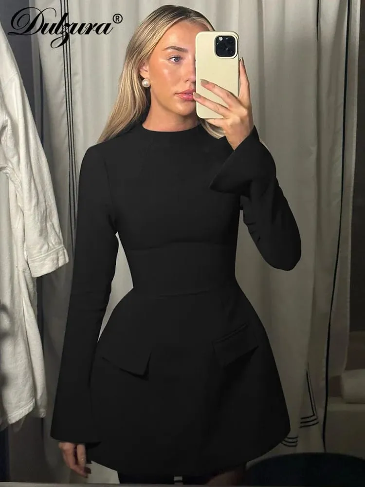 Dulzura Long Sleeves Zipper Bodycon Mini Dress With Pocket Solid Elegant Outfit Office Streetwear Women’S Autumn Winter Clothes — image 6
