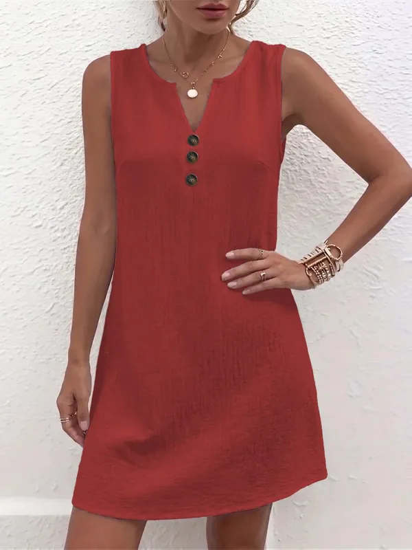 Plus Size Casualowa sukienka bez rękawów z guzikami, zapewniająca swobodny styl i wygodę — image 7