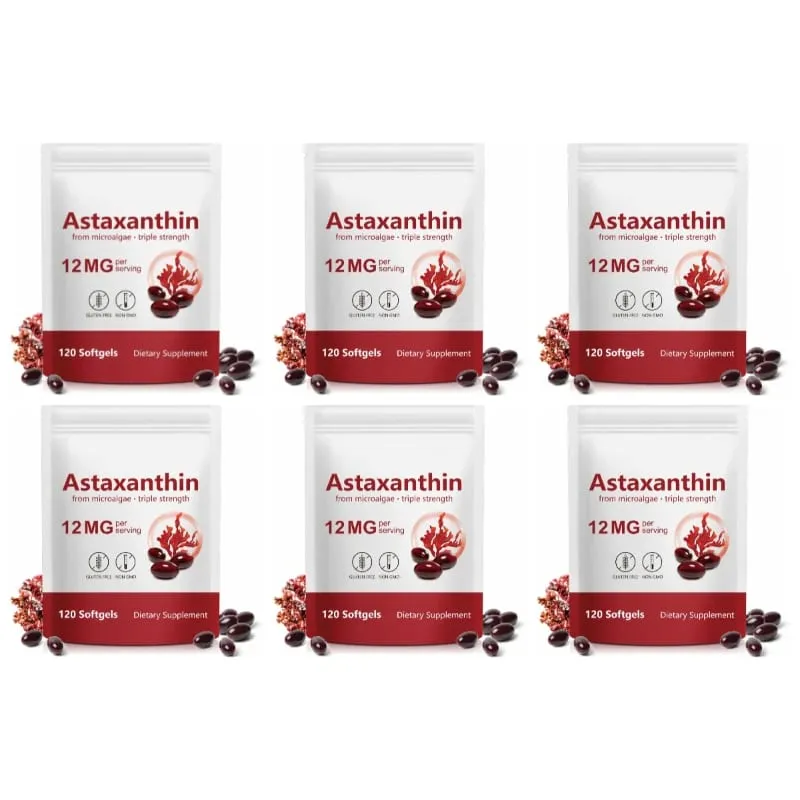 Astaxanthin Softgels Từ Vi Tảo Thúc Đẩy Sản Xuất Collagen Đậu Nành Không Chứa Gluten Không GMO Sức Mạnh Gấp Ba 120 Softgels — image 10