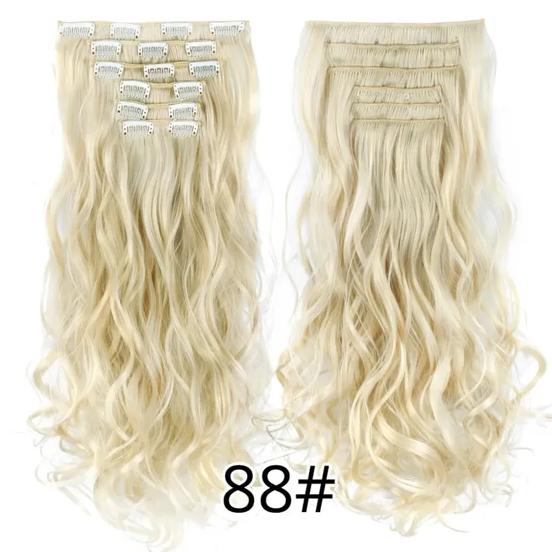 คลิปสีดำในส่วนขยายตรง 22 "ยาวสังเคราะห์หนาคลิปบนผมสำหรับผู้หญิง 6 ชิ้น/เซ็ต CURLY Full HEAD งานแต่งงานทุกวัน — image 51