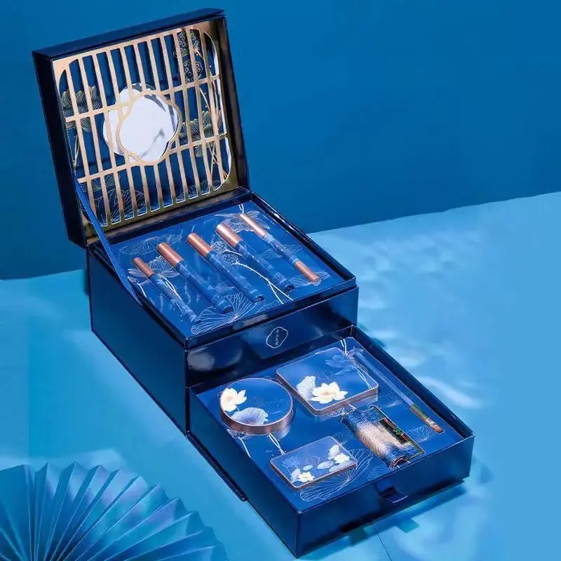 Coffret de maquillage en Jade Hibiscus de Style chinois, dix pièces, cadeau d'anniversaire, rouge à lèvres sculpté, ensemble de maquillage pour cosmétiques, 10 pièces/ensemble