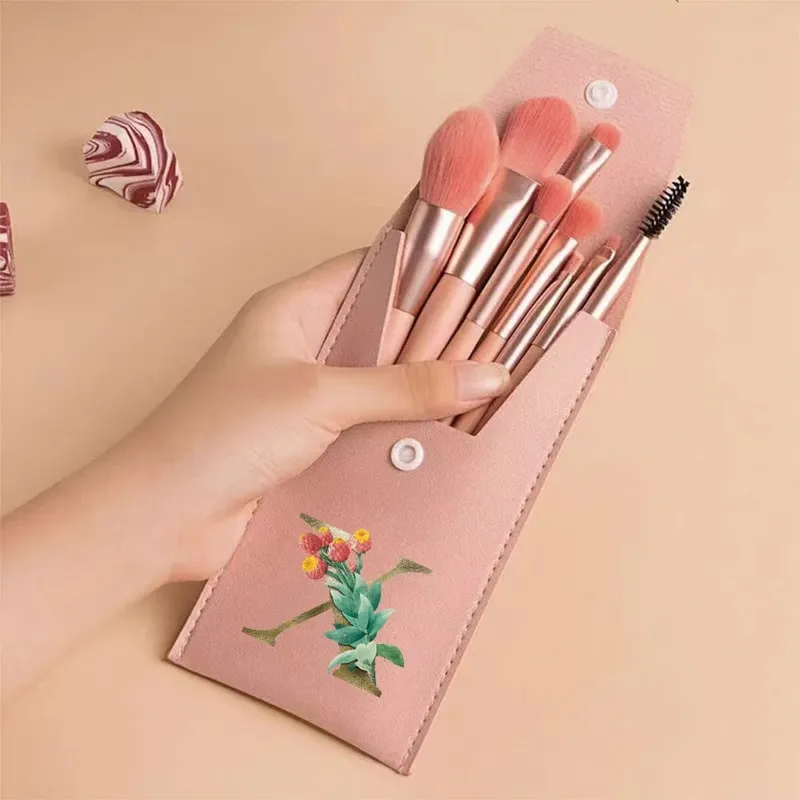 Juego de brochas de maquillaje para principiantes, brochas suaves y esponjosas para rostro y ojos con bolsa de PU, ideal para maquilladores, patrón de flores doradas — image 27
