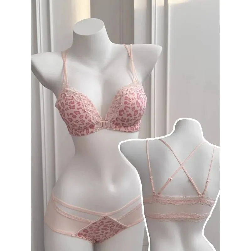 BH-Set mit Leopardenmuster und Knöpfen vorne, Push-Up, zierliche Damen, rückenfrei, sexy Dessous für Partys, Verschönerung der Brust, Größe S-XL — image 1