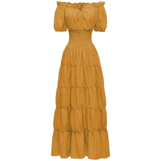 Gaun Renaisans Zaman Pertengahan Elegan Boho Lengan Pendek Off Bahu Baju Pinggang Berlipat Retro Gaun Kostum Panjang — image 17