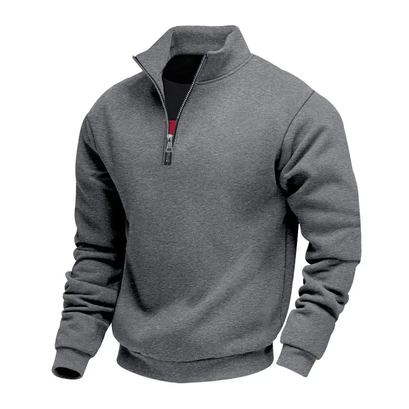Autumn Winter Men's Fleece Quarter Zip Pullover Man Long Sleeved Loose Stand-up Collar Sweater Casual Comfy Mock Neck Sweatshirt — image 11