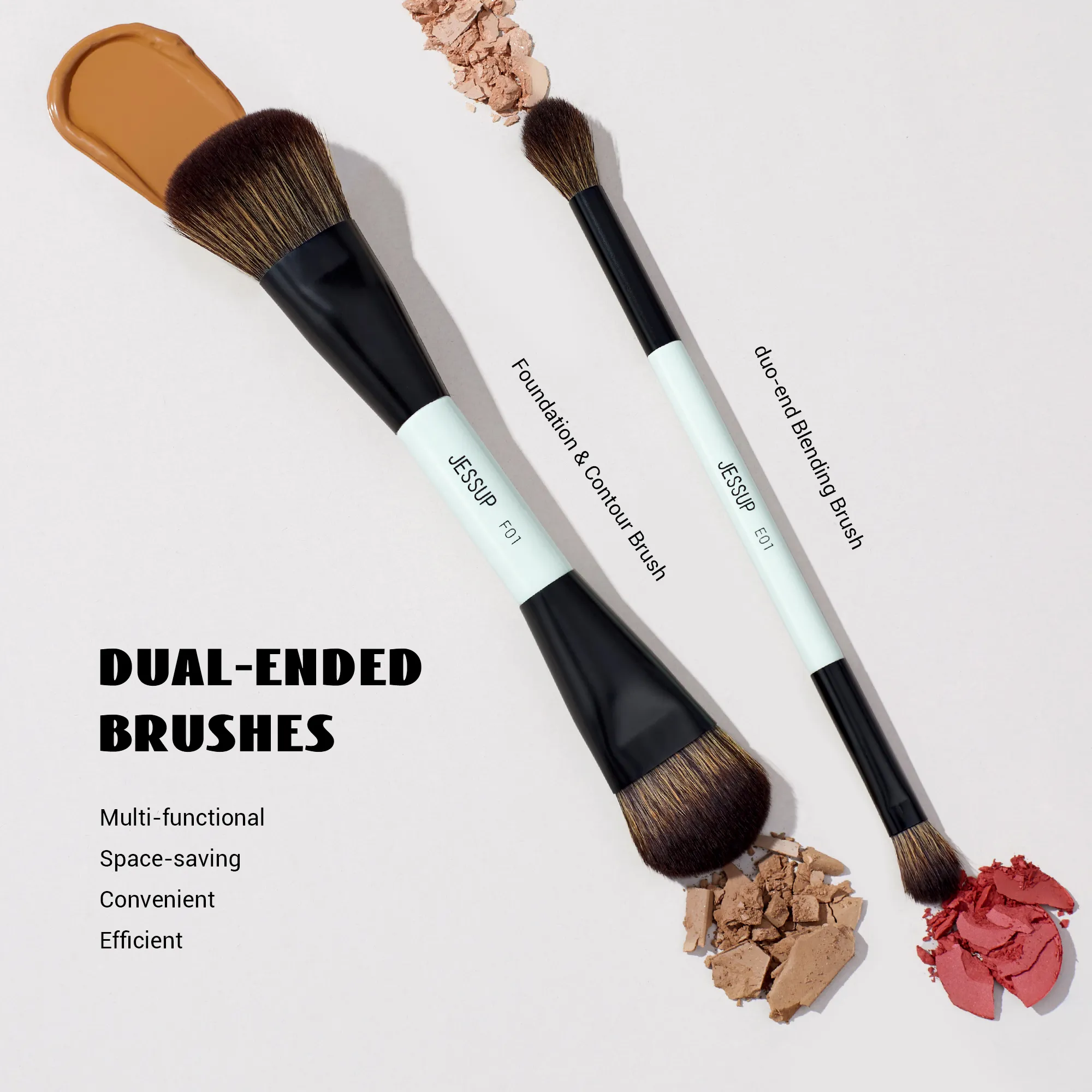 Jessup 2PCS Set Berus Mekap Dua Sisi Kit Berus Pengadun Kontur Asasi Profesional Pemerah Kening Bayang Kening Kit T502 — image 6