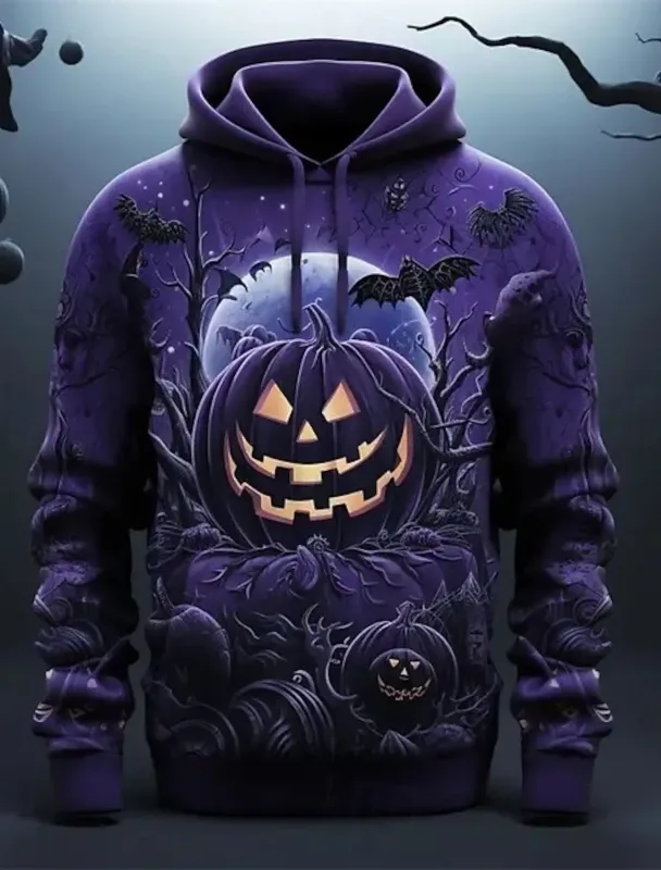 ฮาโลวีนสีม่วงฟักทองเสื้อกันหนาวหมวก pullover 3d รูปแบบการพิมพ์คู่ผู้ชายผู้หญิงฮาโลวีนงานรื่นเริงเครื่องแต่งกายปาร์ตี้สบายๆทุกวัน — image 2