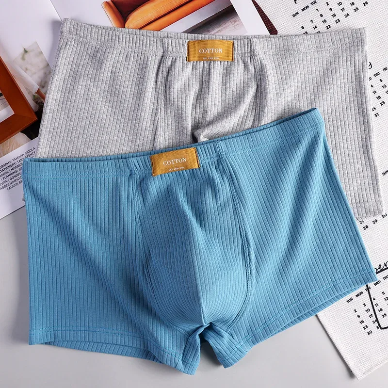 Cueca boxer masculina respirável de algodão macio, cueca boxer sólida cintura média em u convexa, shorts de seta masculina — image 1