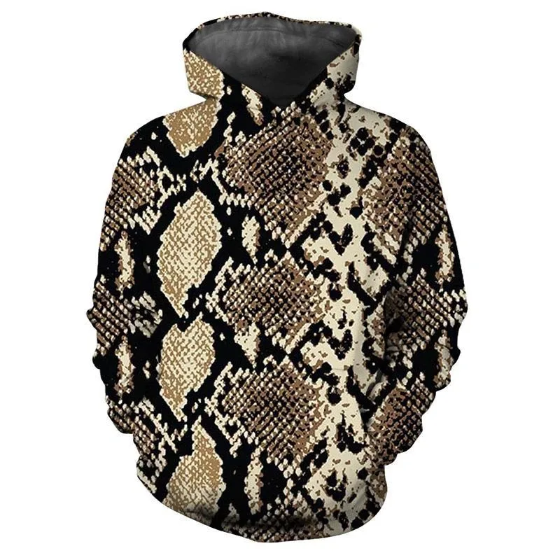 Sweat à capuche à motif peau de serpent personnalisé, tendance, manches longues, imprimé peau d'animaux 3D, ample, Streetwear, dessus frais — image 4