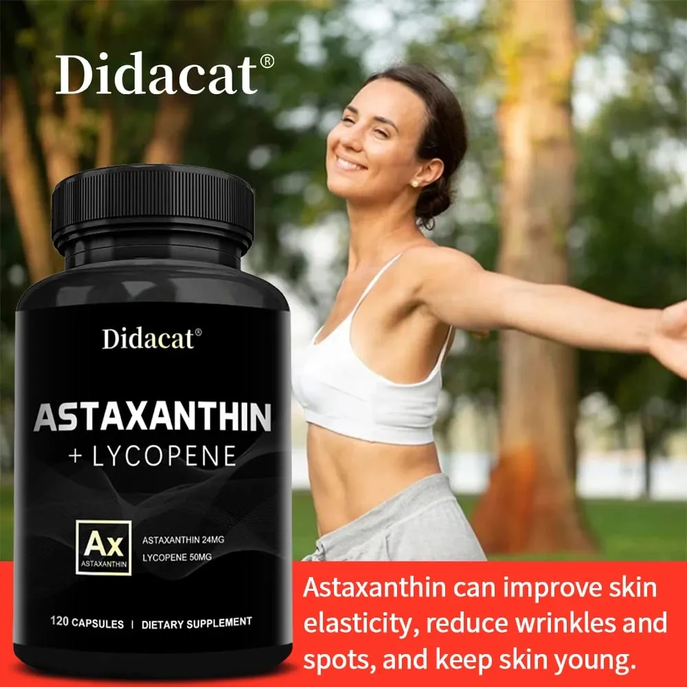 Astaxanthin 24mg + Lycopene 50mg Antioksidan Semulajadi Daripada Mikroalga Suplemen Astaxanthin Menyokong Kesihatan Kulit Mata Bukan GMO — image 6