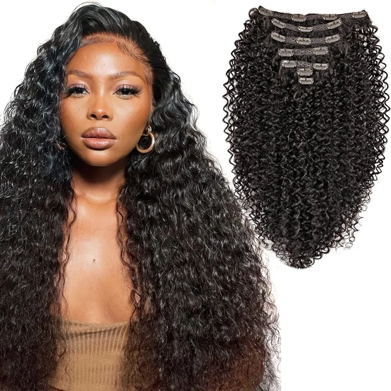 Extension synthétique à Clip pour femmes, Extension de tête complète, longue, crépue et bouclée, faux cheveux, épingle à cheveux noire et brune pour femmes — image 17