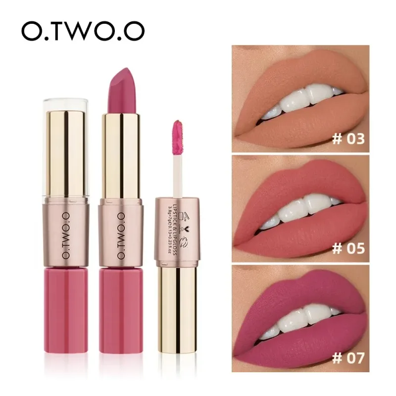 O.TWO.O 2 in 1 Matte Lippenstift Lipgloss Kosmetik Wasserdicht Pintalabios Batom Mate Lippen Make-up Rouge 12 Farben Lippenstift — image 5