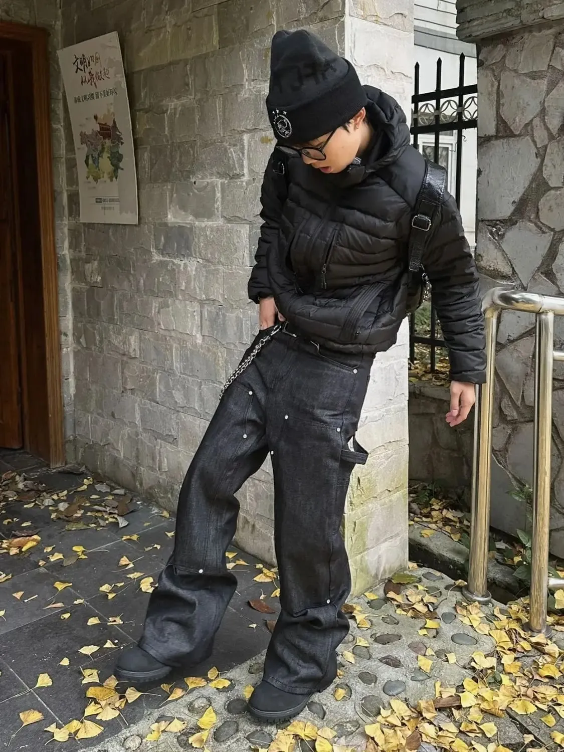 Seluar Jeans Lurus Hitam Penyambungan Lelaki Seluar Musim Bunga Gaya Jalanan Hip-hop Seluar Peluh Seluar Keren Lelaki Seluar Pinggang Tinggi Lelaki — image 3