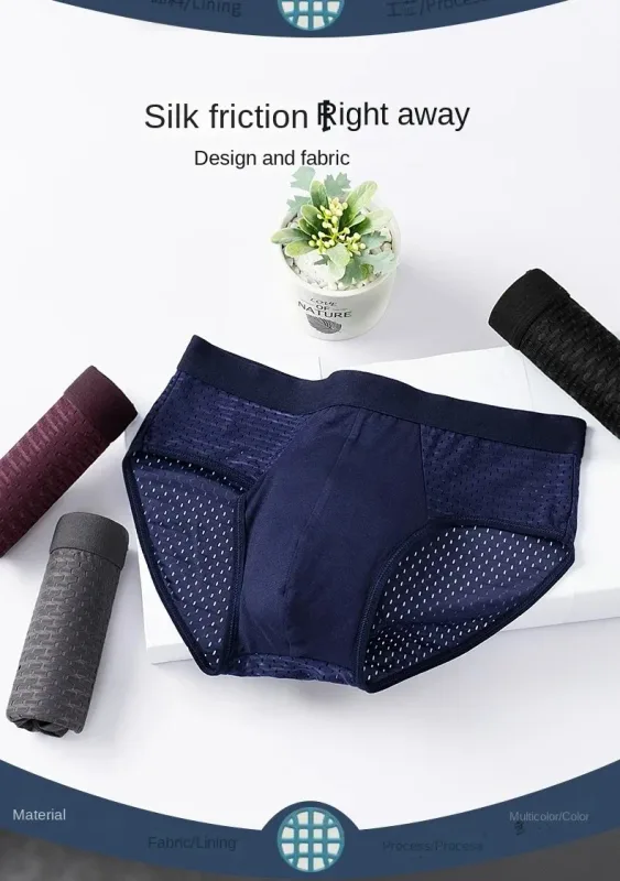 Sous-vêtements pour hommes, culotte triangulaire fine et respirante, slip en soie glacée, en maille, pantalon d'angle carré Sexy pour Shorts, 1/4 pièces — image 6