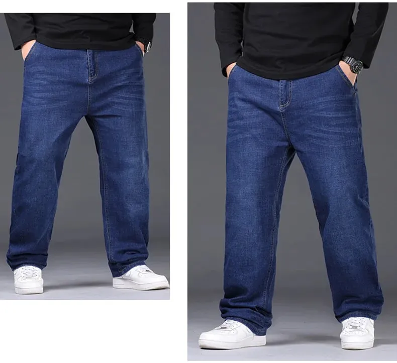 29-50 ขนาดผู้ชายยืดกางเกงยีนส์ขาตรงกางเกงยีนส์ขยายขนาดสีฟ้าสีดำStreetwear Relaxed Fitสำหรับทำงานสบายๆใหม่ — image 8