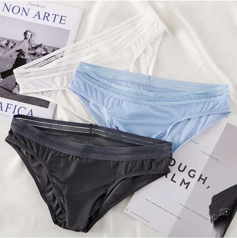Celana Dalam Sutra Es Pria Baru Celana Dalam Ikat Pinggang Renda Elastis Tinggi Cepat Kering Ultratipis Pakaian Dalam Bikini Sejuk Mulus Seksi — image 5