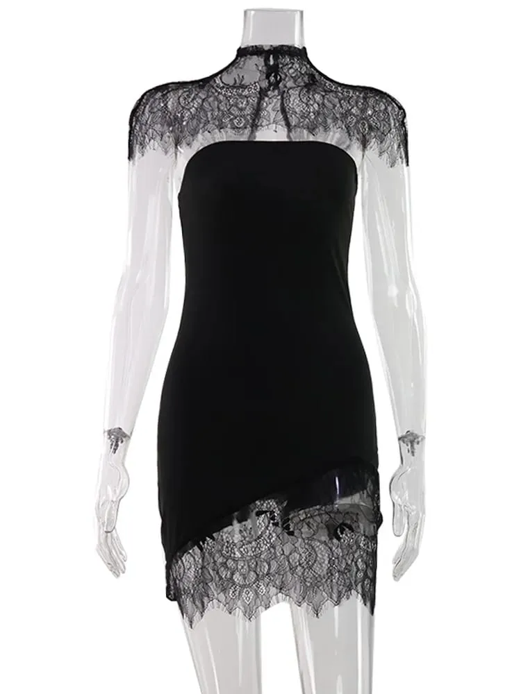 Straplez Katı Dantel Patchwork Kadın Elbiseler Kılıf Seksi Kulübü Kalça Wrap Bodycon vestidos Kadın Kıyafetleri Parti Şık — image 6