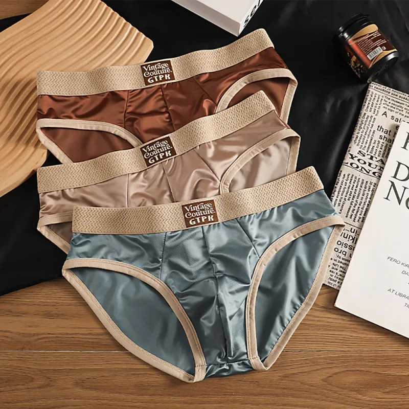 3PCS/Pack Luxury Satin-like Sexy Men's Briefs Smooth Cool Ice Silk Quick-dry Panties 3D Mesh Breathable Crotch Man Undrewear — image 15
