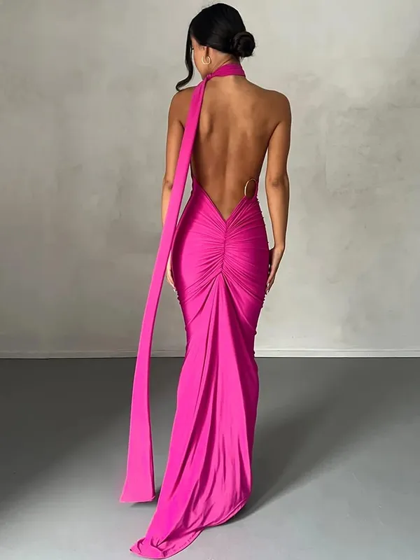 Hugcitar Nastavitelné poutko na šátek na jednom rameni Ruched Sexy Maxi Šaty Dámské Elegantní Y2K Streetwear Festival Outfit — image 14