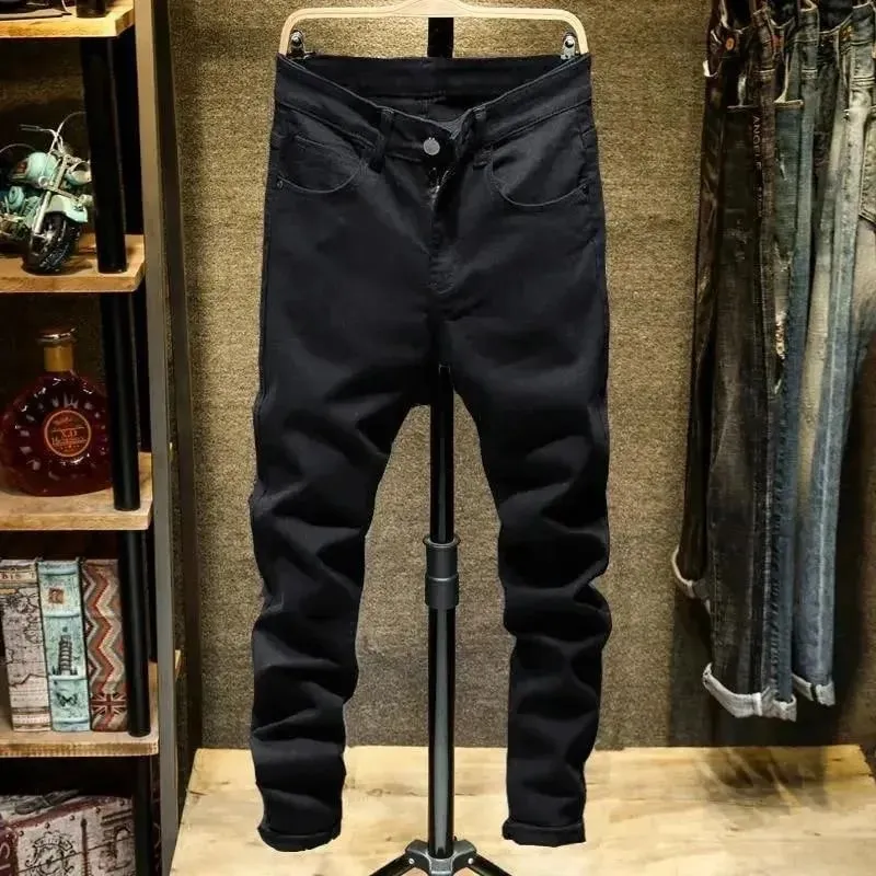 Xu Hướng Xuân Thu Màu Trơn Chân Thẳng Co Giãn Quần Jean Denim Nam Slim Fit Thoải Mái Thể Thao Quần Jean Cao Cấp — image 10