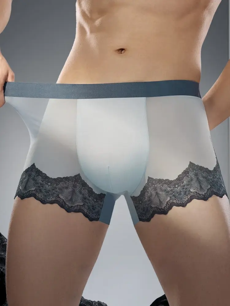 Seluar dalam Lelaki Lace Mesh Patchwork Musim Panas Ultra Nipis Bernafas Seluar Boxer Seksi Bulge Pouch Seluar Dalam Seluar Dalam Melihat Melalui Batang — image 4