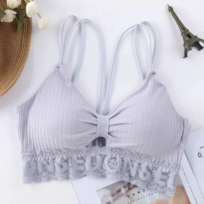Canotta con retro a U Canotta da donna Crop Top Intimo senza fili Reggiseno con doppie spalline senza schienale Lingerie sexy Canotta imbottita in tinta unita — image 13