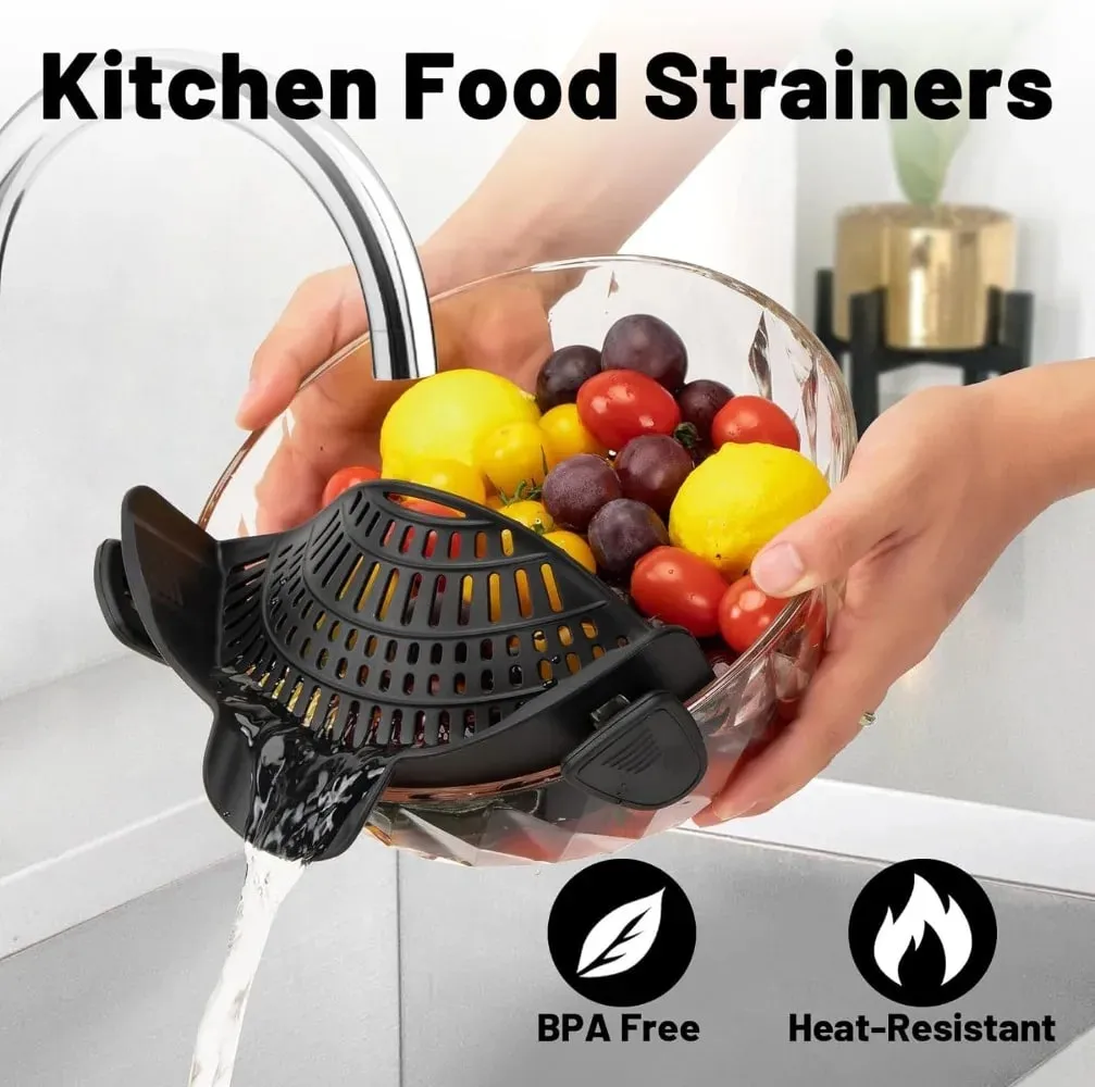 Heat-Resistant Silicone Clip-On Strainer for Pots/Pans - Collapsible Drain Colander for Pasta Veggies Fruits - Kitchen Tool — image 8