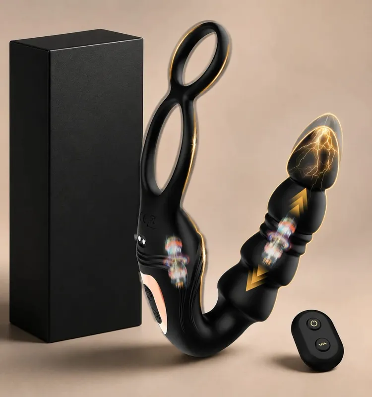 Stötande prostata massageapparat Analplugg Manlig Vibrator Hands-Free Silikon Fjärrkontroll Vibrerande Penis Ring Sexleksaker för män