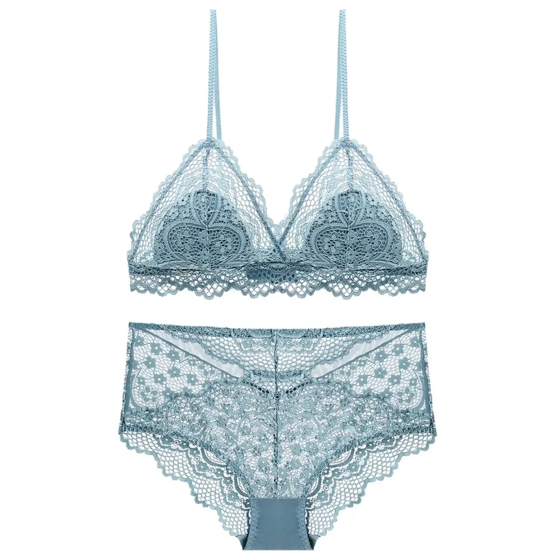 Sexy Hollow Out Lace Triangle Thin Lined Bra without Stones Panty Set Underwear Women Lingerie Bralette — image 3