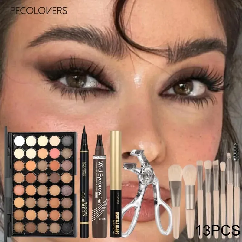 13PCS Face Set Eye Shadow Plate+eye Black+eyeliner Pen+eyebrow Pencil+mascara Clip+8 Makeup Brushes To Create A Beautiful Look — image 2