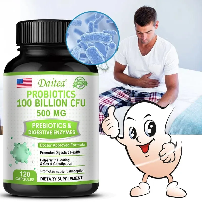 Probiotici 100 miliardi di CFU con prebiotici ed enzimi digestivi Salute dell'intestino Digestione Sollievo dal gonfiore e supporto immunitario — image 1