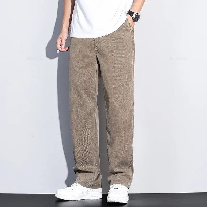 Summer New Upgrade Soft Lyocell Fabric Jeans Men Ultrathin Blue Elastic Waist Loose Straight Denim Trousers Male Plus Size 5XL — image 4